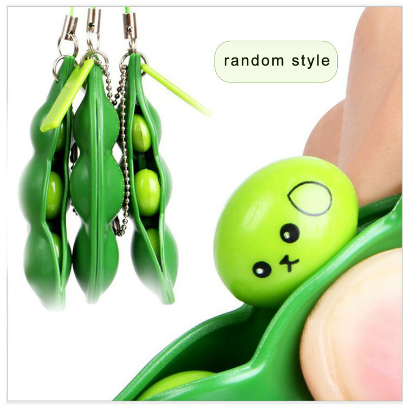 Funny Squeeze-a-bean Stress Relief Hand Fidget Toy Keychain For Kids Adult Adhd