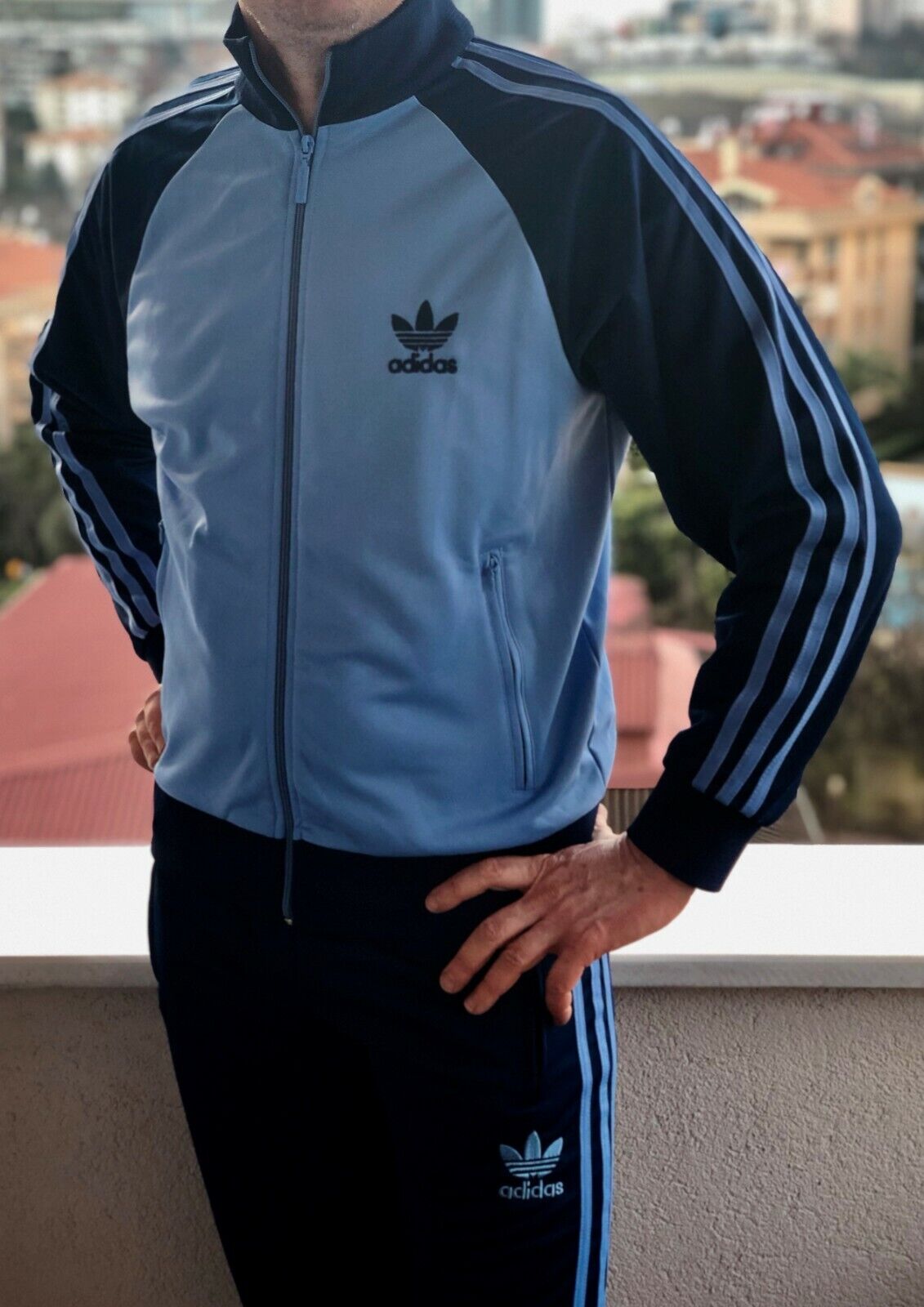 Classical Adidas Tracking Suit Vintage Old School Tracksuit Light Blue Mens