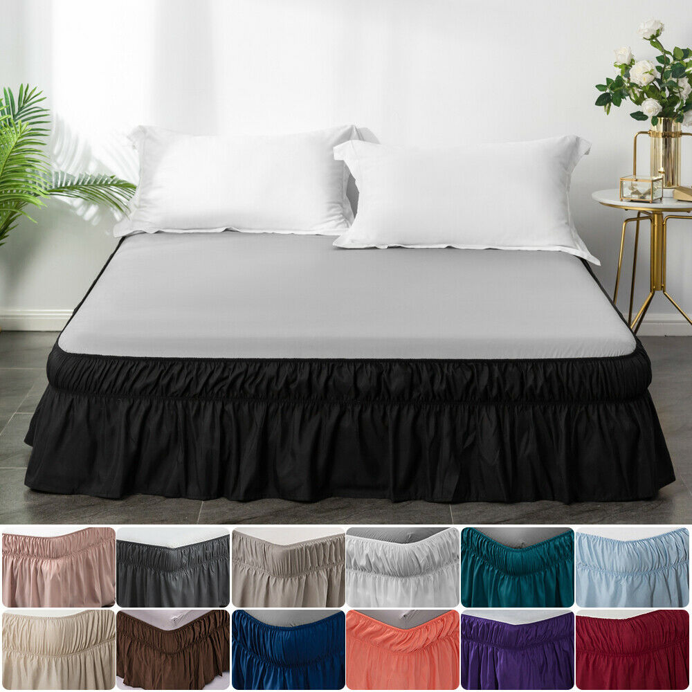 Bed Skirt Dust Ruffle Elastic Fit Wrap Around Bed Twin Queen King Size 13 Colors