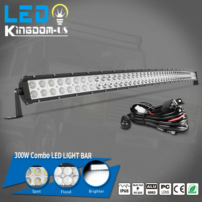 52'' Inch Curved Led Light Bar Spot Flood Combo Offroad Driving Roof Truck 4wd