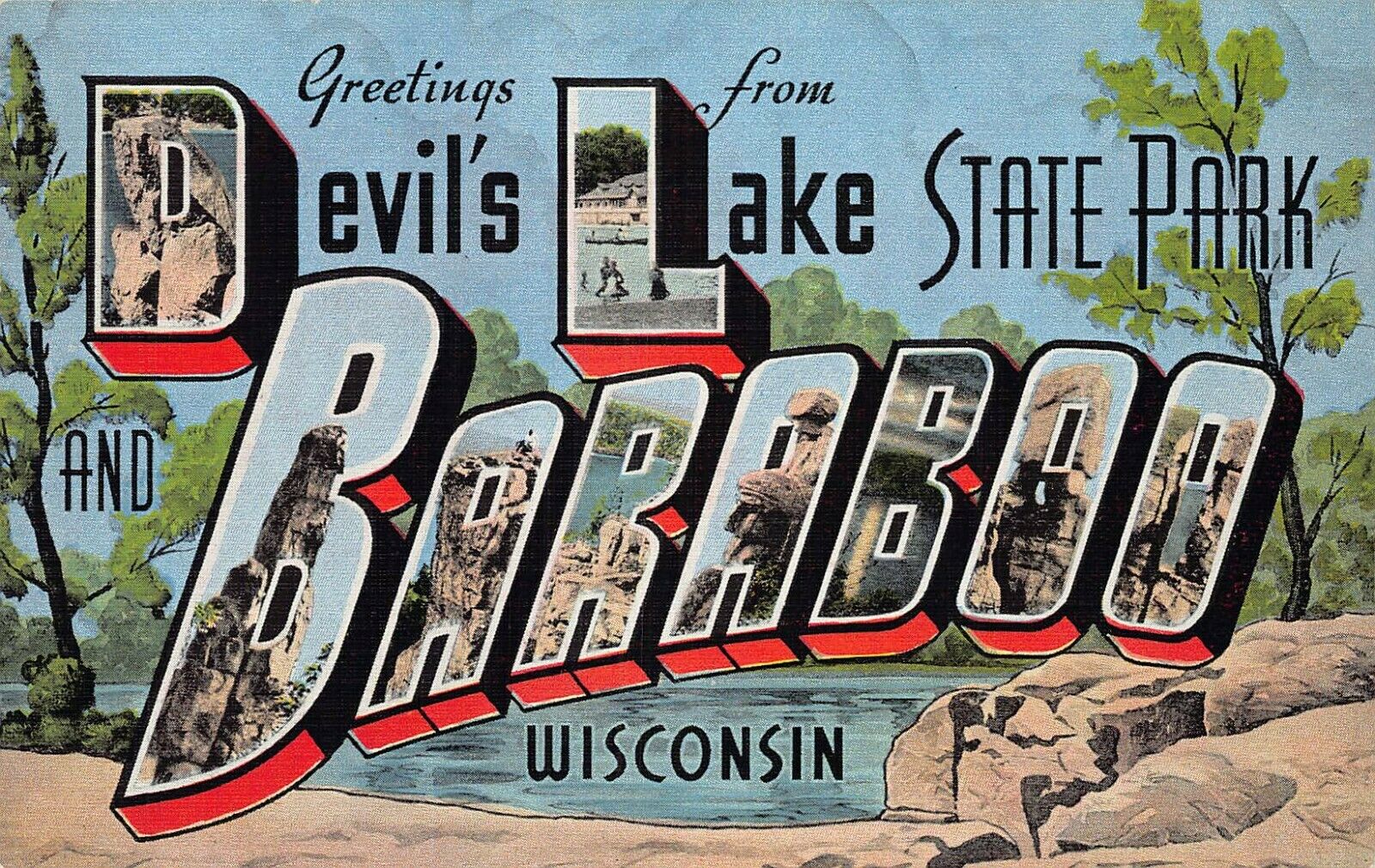 Baraboo Wisconsin Large Letter Linen Vintage Postcard