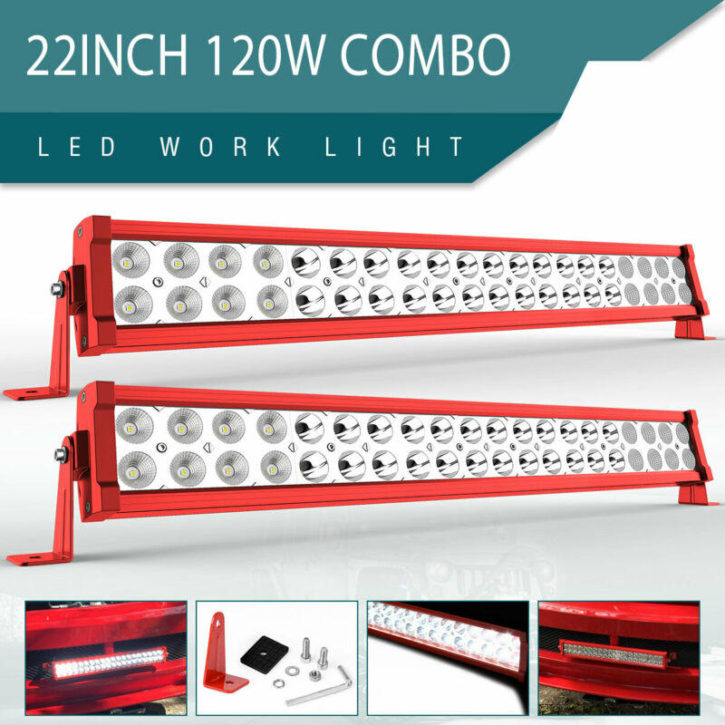 2x 22inch 120w Led Work Light Bar Red Flood Spot Offroad For Jeep Boat Truck