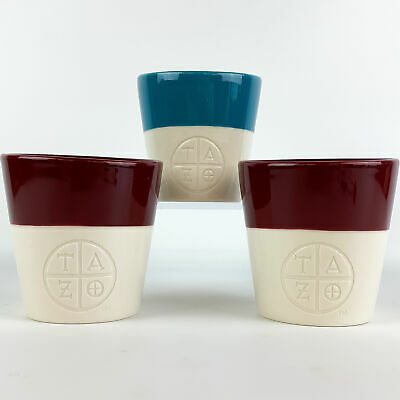 Starbucks Coffee Mug Tazo Blue Teal & Red Slanted No Handle Cups 8oz (lot Of 3)