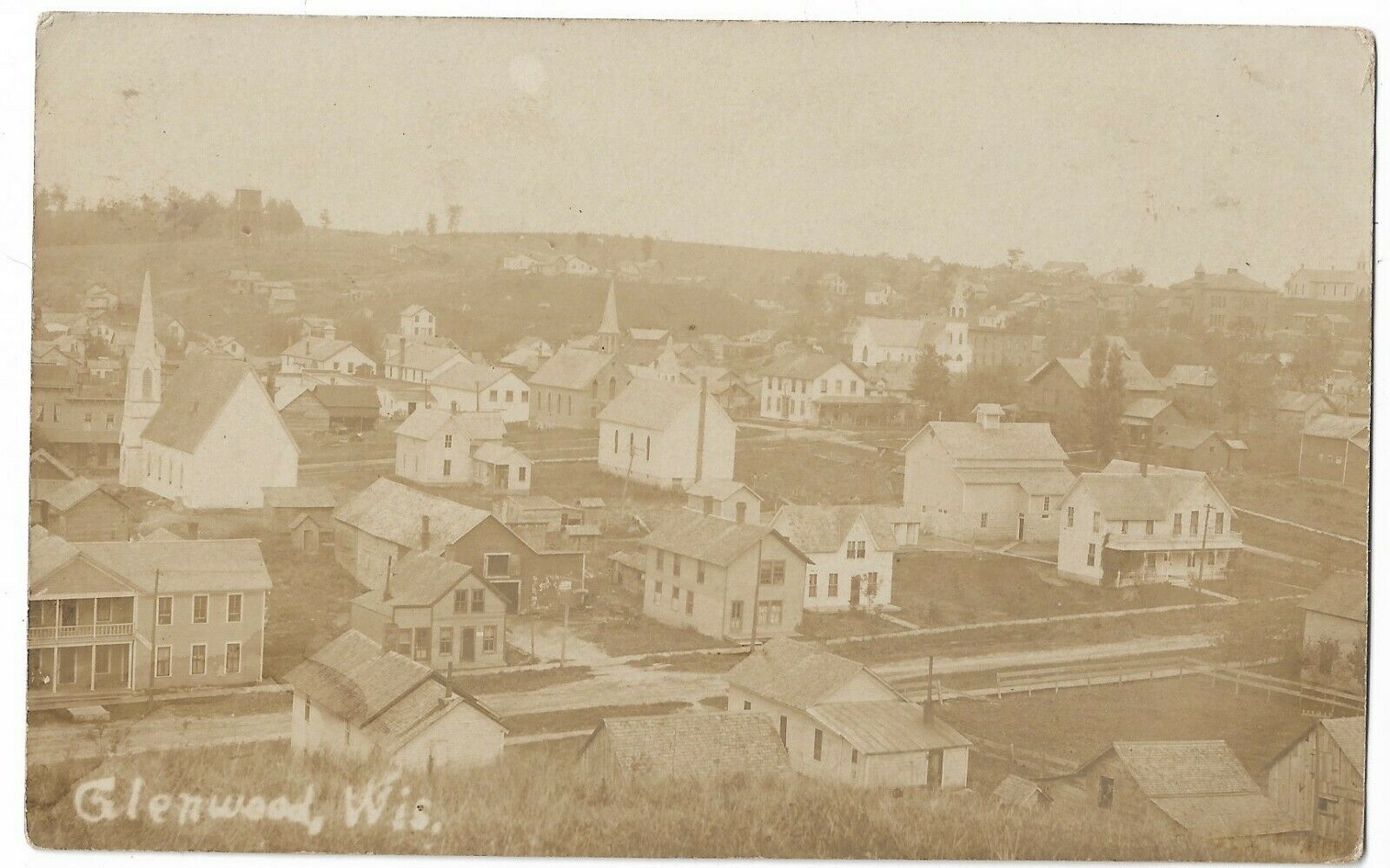 Rppc St. Croix, Glenwood Wisconsin Town View Real Photo Wis Pc Church & Resident