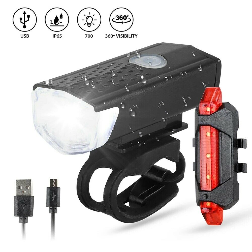 Usb Rechargeable Led Bicycle Headlight Bike Head Light Front Rear Lamp Cycling