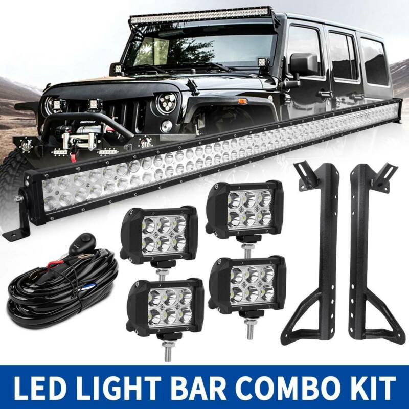 For 07-18 Jk Jeep Wrangler 52" Inch Led Light Bar + 4x 4" Pods+ Mounting Bracket