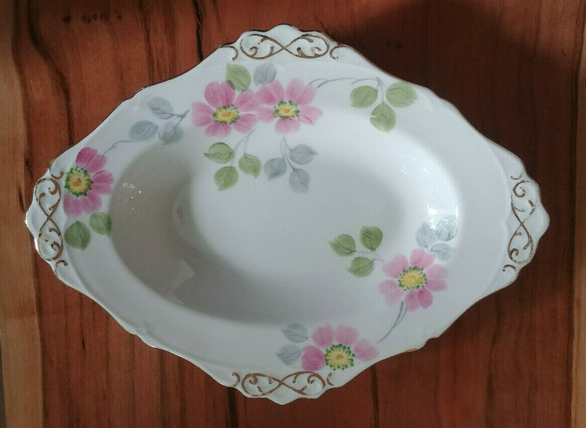 Vintage Oval Dish Plant Tuscan China England  Floral Pink Stamped 10.5 X 7.5