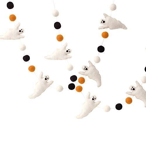 Felt Balls + Ghosts Garland - Easy To Hang Halloween Party Banner 3 Colors