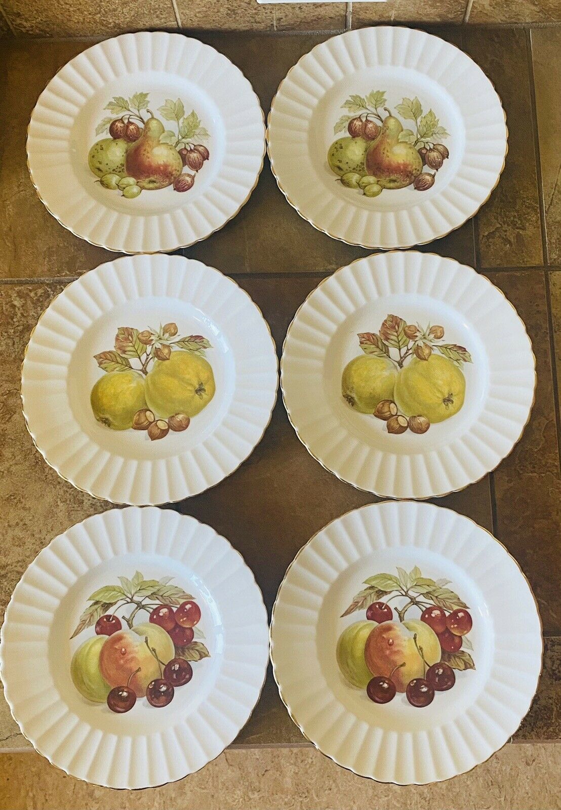Royal Tuscan English China—6, 8” Dessert/salad Plates 2 Each/3 Patterns Fruit