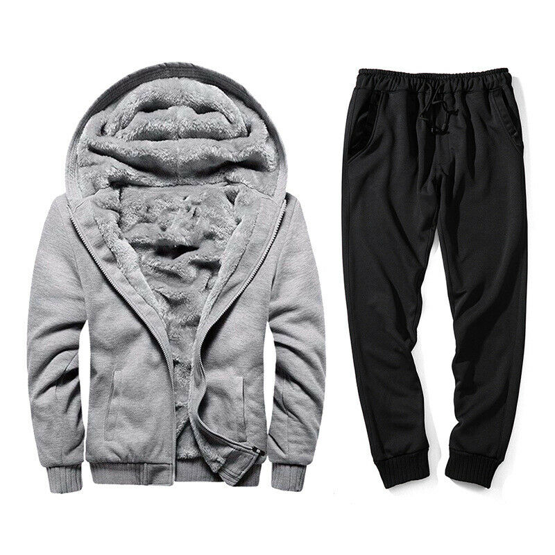 Men Warm Tracksuit 2 Piece Casual Pant Sweater Jacket Sweatsuit Sport Hoodie Set