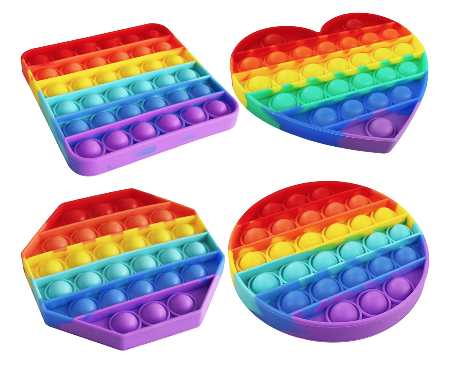 [4-pack] Rainbow Push Pop Bubble It Sensory Fidget Toy Stress Relief Game Popit