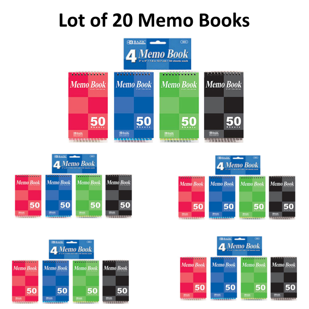 Lot Of 20 Memo Books, 50 Sheets 3" X 5" Top Bound Spiral Memo Books - Us Ship