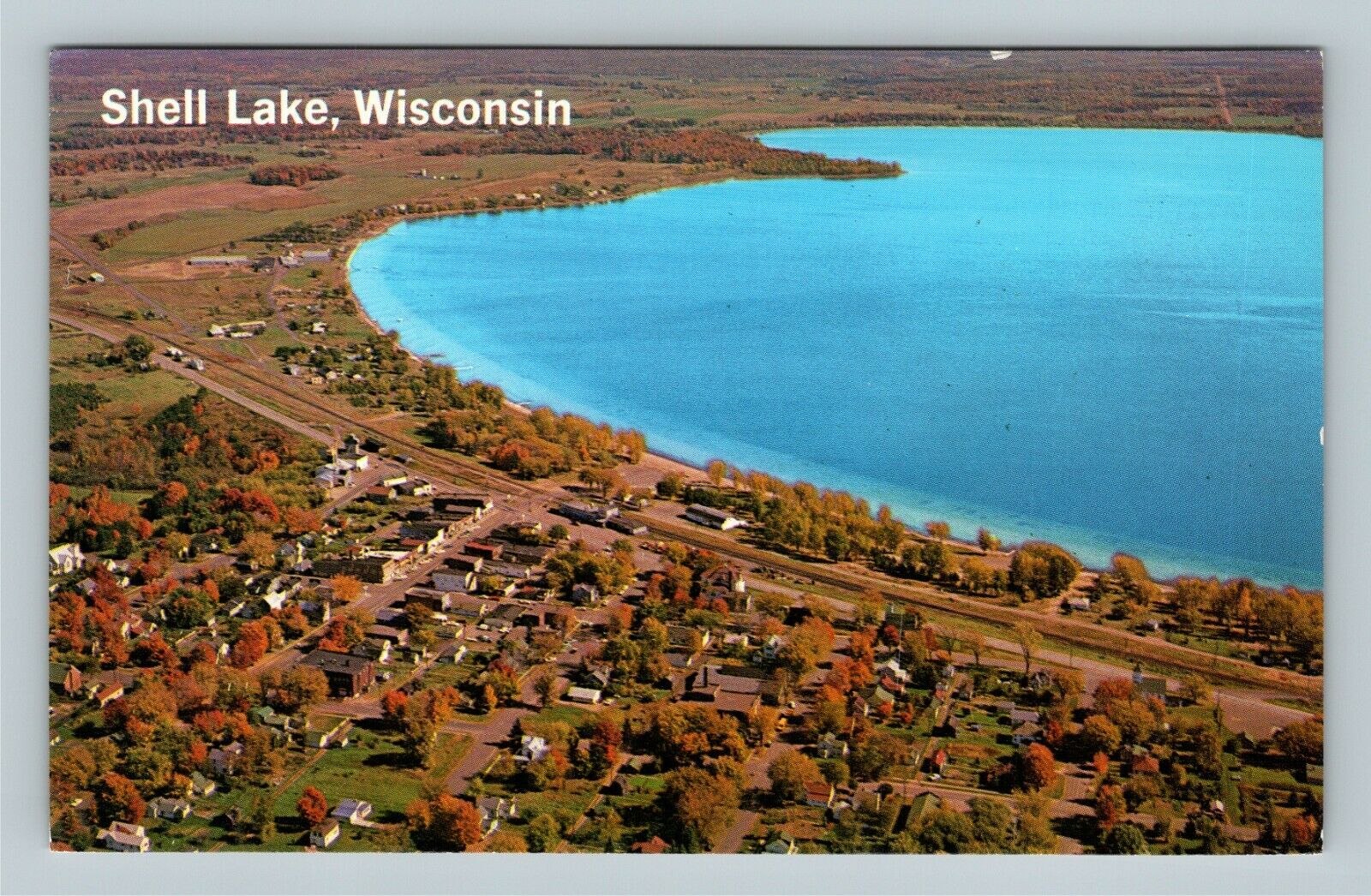 Shell Lake, Aerial View, Chrome Wisconsin Postcard