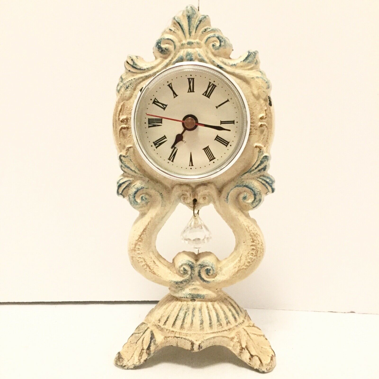 Metal Clock With Crystal Whitewashed Heavy Boho Cottagecore Not Tested Flaw