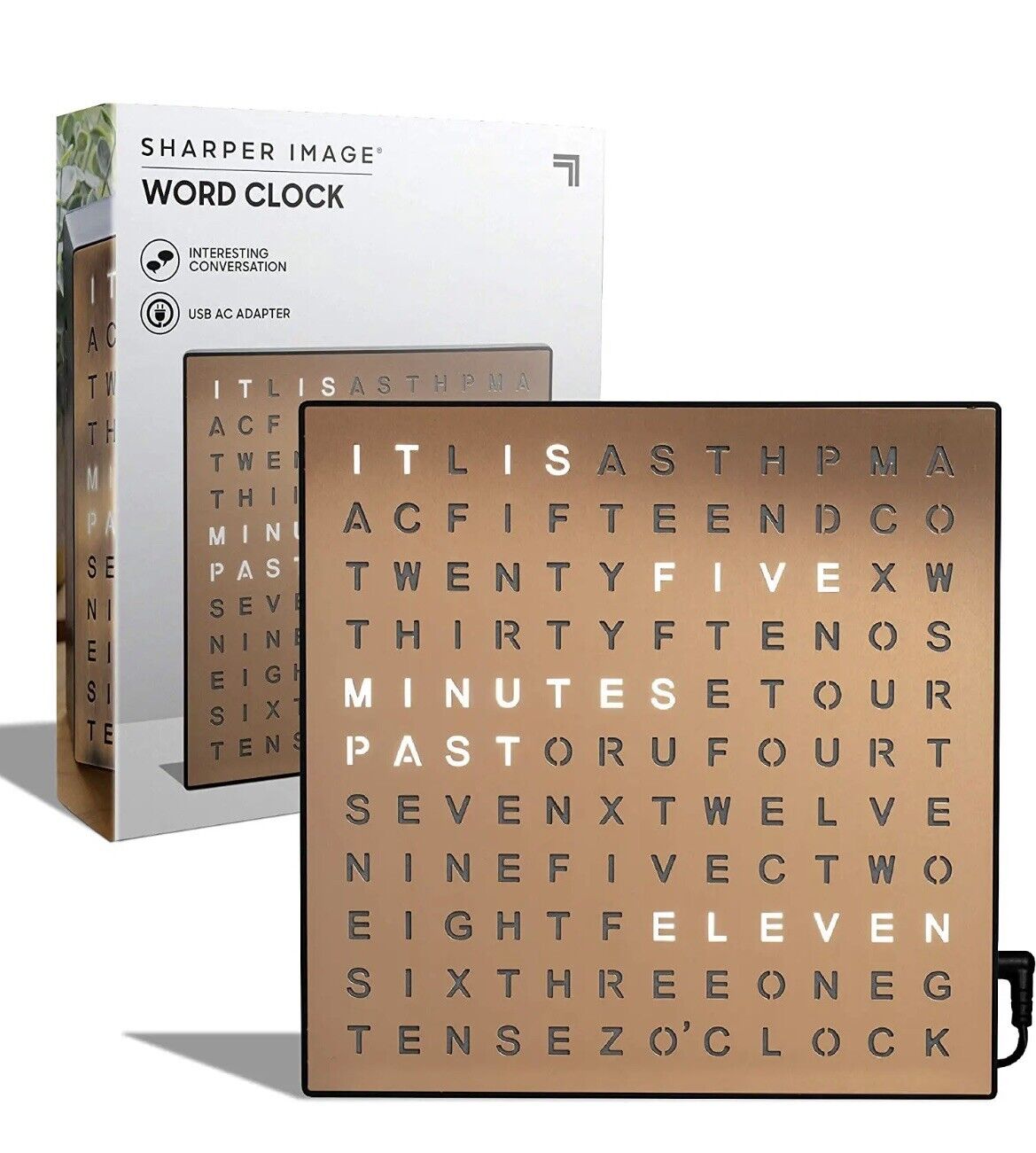 Sharper Image Novelty Word Clock Unique Light Up Electronic Words Led Display