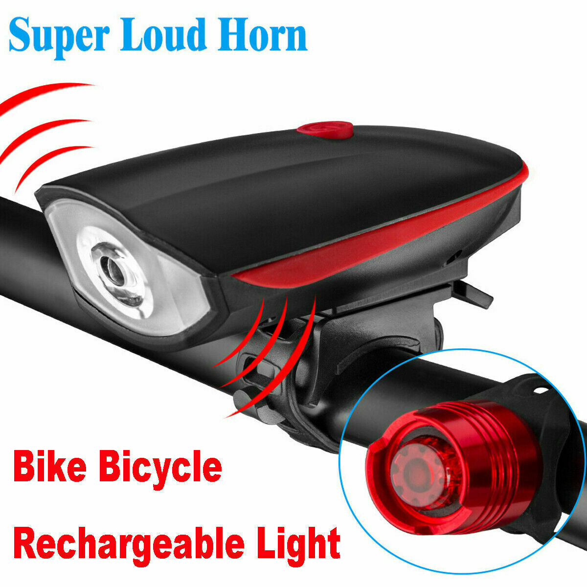 Usb Rechargeable Led Bicycle Headlight Bike Head Light Front Lamp Cycling + Horn