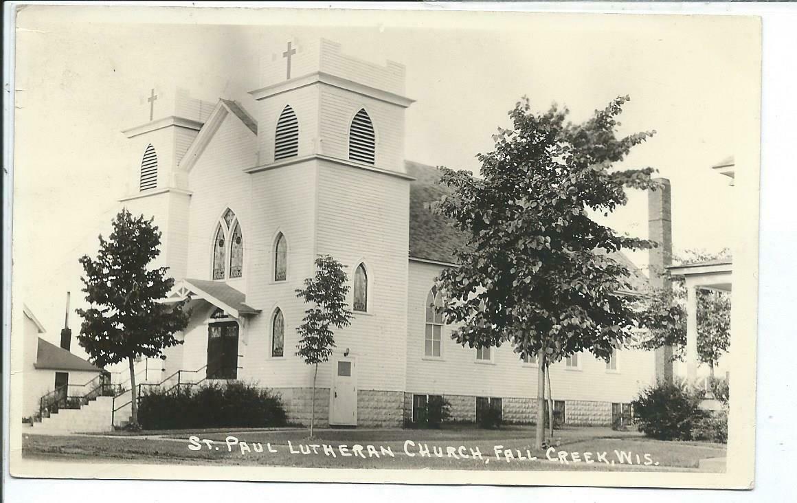 Fall Creek Wi Wisconsin Rppc Postcard St. Paul Lutheran Church