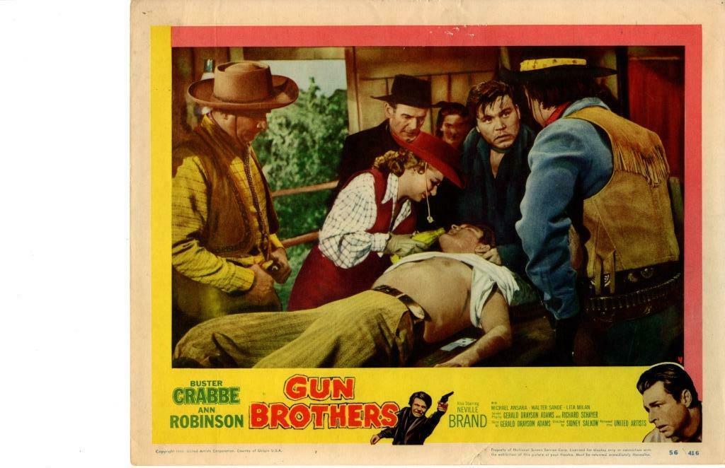Gun Brothers 1956 Originalrelease Lobby Card Western Buster Crabbe Neville Brand