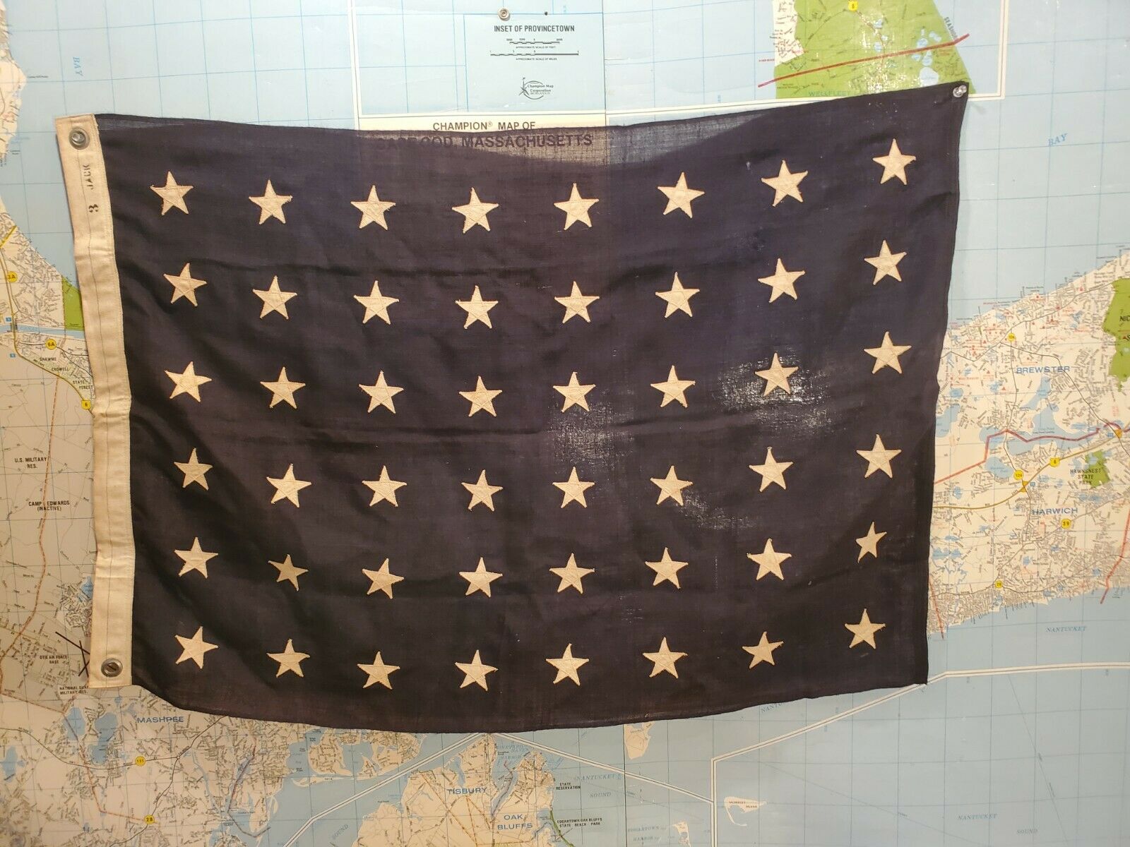 Vintage Us Union Jack Naval Flag  #3 48 Stars 24" X 36" Excellent