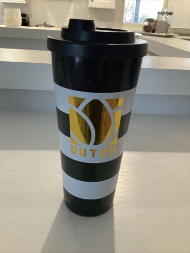 Dutch Bros Tulip Gold Black White Stripe Hot Coffee Tea Tumbler Cup Mug 18oz